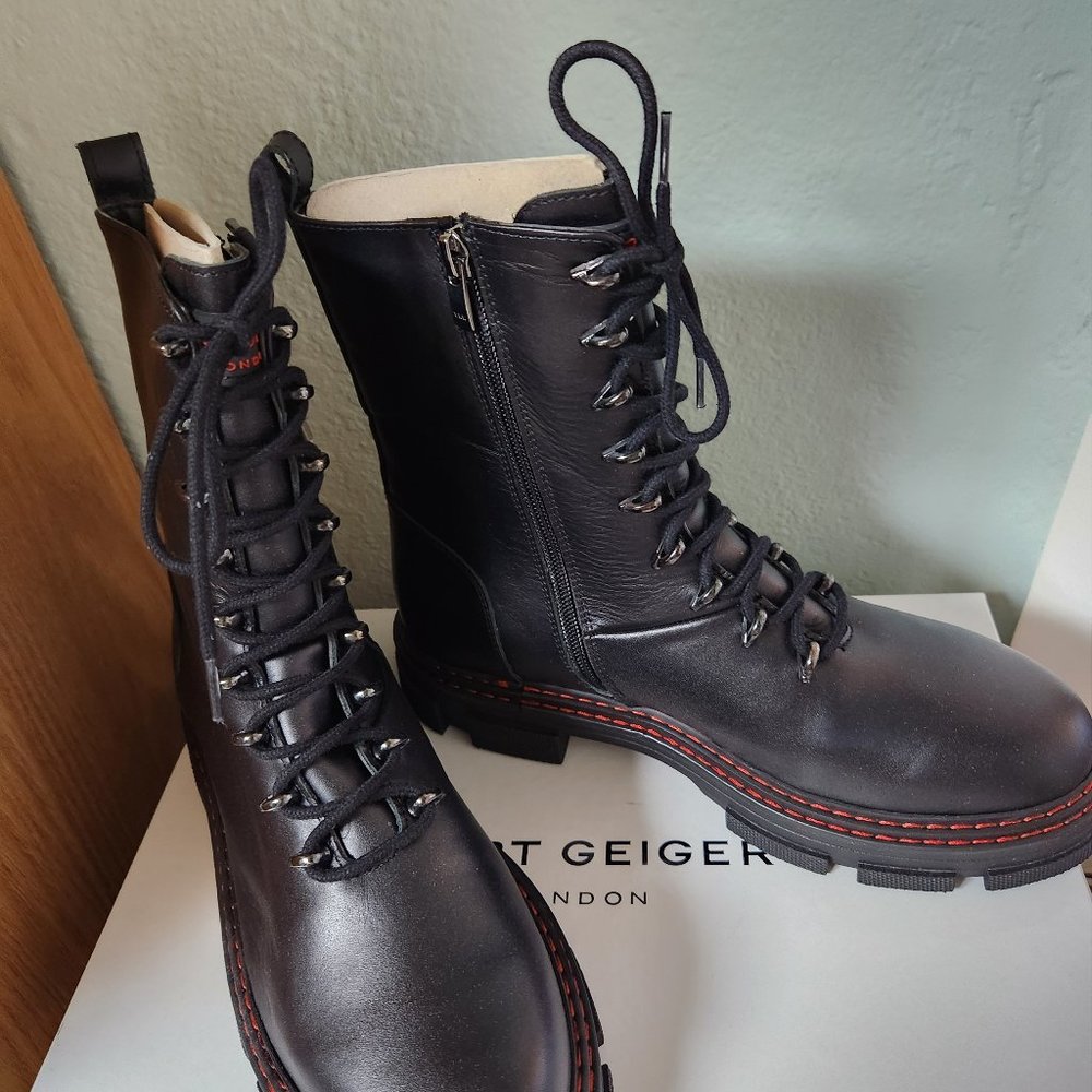 NIB Kurt Geiger London Black Leather Lace or Zip Combat Boots Cool Details! 7.5 - Picture 12 of 12